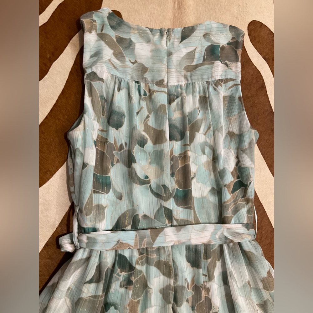 Calvin Klein Tiered Maxi Dress Sea Green Metallic Gold Floral Print Sz 6 - Picture 8 of 8